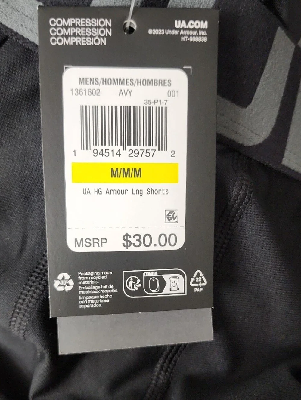 Under Armour Men's Black HeatGear Compression Long Shorts Medium New With Tags